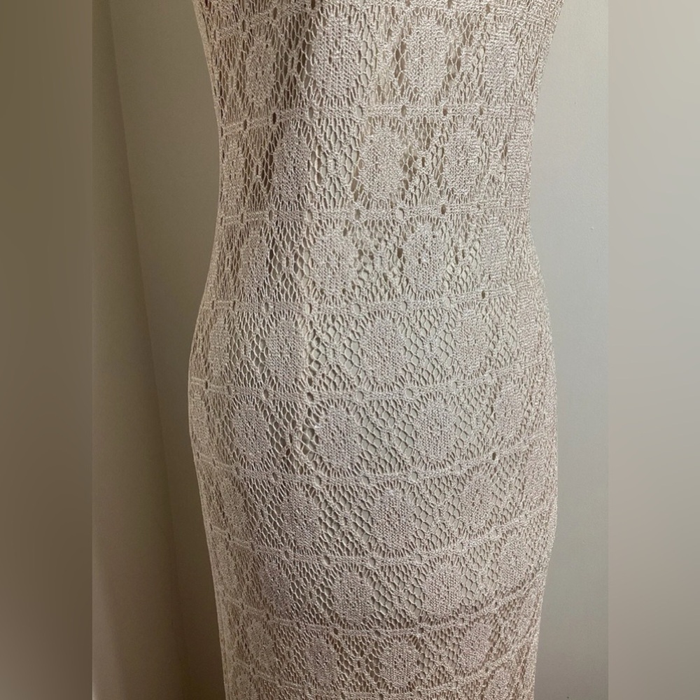 Vintage Crochet Lace Champagne Gown Retro Wedding - Picture 4 of 16